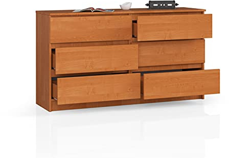 BDW Kommode, 6 Schubladen, viel Stauraum, Kleiderschrank, Flur, Badezimmerschrank, Kommode, Multifunktionsschrank. Abmessungen: 138x77x40cm (Erle)