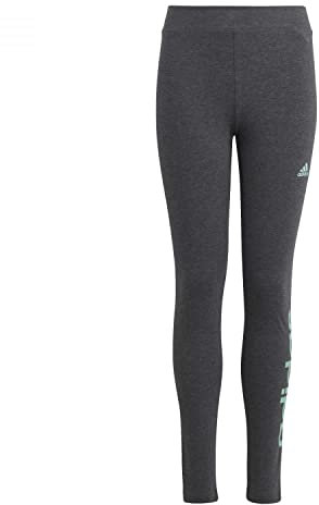 adidas Mädchen Essentials Linear Logo Cotton Tights, dark grey heather/easy green, 7-8 Years