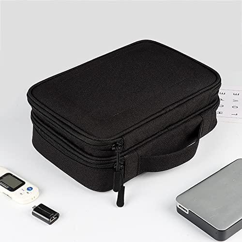 Sacoche de Rangement Câbles,Sac Électronique Accessoires numériques de Voyage USB Sac de Rangement par câble Sac Organisateur électronique Bag Gadget Pochette Chargeur Double Couche (Color : Black)