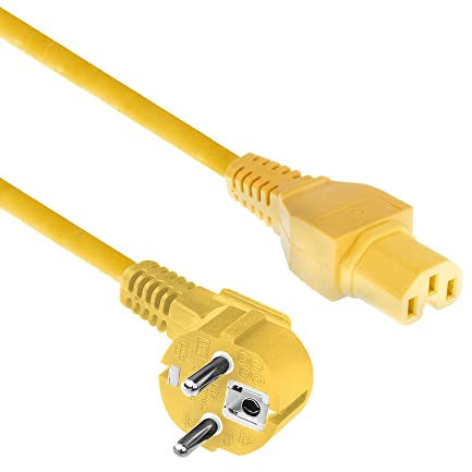 ACT Warmgerätekabel CEE7/7 nach C15, 2m Netzkabel CEE 7/7 (gewinkelt Schutzkontakt) Stromkabel auf C15 Warmgerätebuchse, Stromkabel Gelb – AK5321