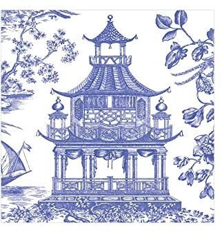 Caspari Chinoiserie Toile Pagode Papierservietten, Blau, 20 Stück pro Box
