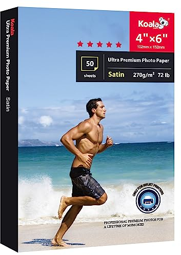 Koala Ultra Premium Fotopapier, 10,2 x 15,2 cm, satiniertes Fotopapier für Tintenstrahldrucker, wasserabweisend, seidenmatt, 50 Blatt, 32,7 kg