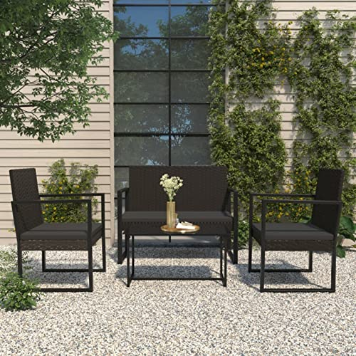 Yolola Poly Rattan Gartenmöbel,Polyrattan Sitzgruppe, Gartenset mit 2 Stühlen, Bank + Tisch, Lounge Set für Garten, Terrasse und Balkon (Schwarz)
