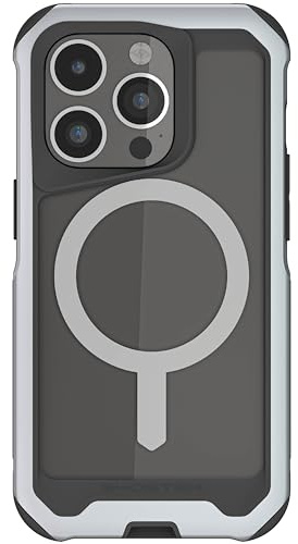 Ghostek Atomic Slim iPhone 15 Pro Case, Compatible with MagSafe Accessories, Aluminum Metal Frame, Supports Wireless Charging (6.1 Inch, Silver)