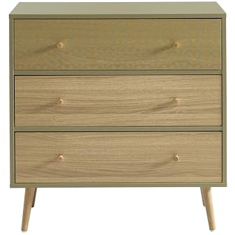 BAÏTA - Commode Capucine Vert Olive et Effet chêne 78cm