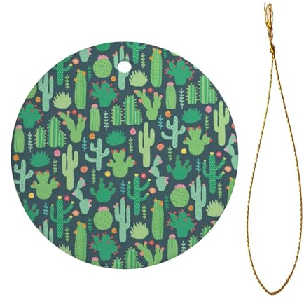 Joli cactus sans couture - Arbre de Noël en céramique à suspendre - Pendentifs ronds - Décoration de fête