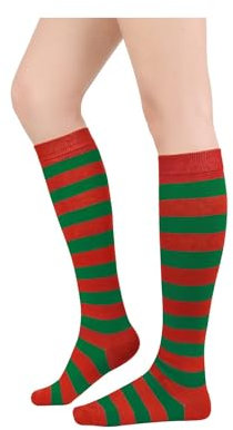 Century Star Kniestrümpfe Damen lange Socken Gestreifte Regenbogen Socken Weiche und verschleißfeste lange Socken für Damen rot und grün