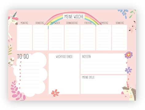Friendly Fox Wochenplaner Block Einhorn, 2x DIN A4 Schreibtischunterlage als Kalender ohne festes Datum, Weekly Planer, Schreibblock Organisation to do, Doppelpack