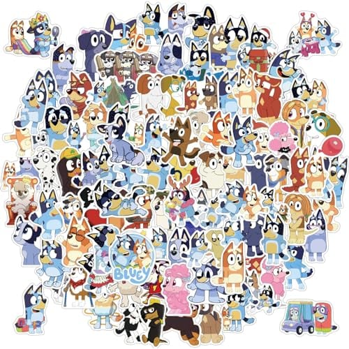 DKDDSSS 100 Stück Cartoon Bluey Sticker Kinder Set, Aufkleber Kinder Wasserdicht, Cute Bluey Sticker für Laptop, Telefon, Wasserflasche, Skateboard, Koffer, Gitarre, Pad