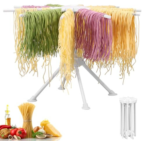 KTCINA Nudeltrockner, faltbar, Spaghetti-Trockner, mit 10 Stangen à 16 cm, Nudeltrockner, Nudelständer, Zubehör für die Herstellung von frischen Nudeln, kompakt (weiß)