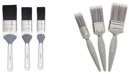 Harris Seriously Good 3 Pack Gloss Flat Brush Set, 1in, 1.5in, 2in & Essentials Walls & Ceilings Paint Brushes, 3 Brush Pack, 1, 1.5, 2,Grey