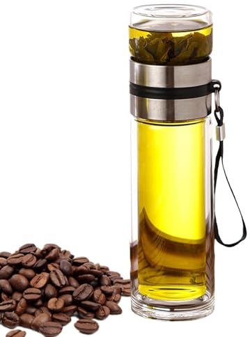 Infusor de cocina, botella infusora de vidrio, botella infusora de té de vidrio, taza de viaje a prueba de fugas, taza de té de doble pared, botella de agua con infusor portát, botella de té de