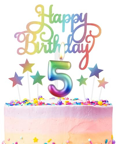 Rainbow Number 5 Birthday Candle for Cake, Metallic Rainbow Birthday Candles Cake Toppers, Happy 5th Birthday Candle, Colorful Cake Candles Cake Toppers for Girls Boys Birthday Party Decorations