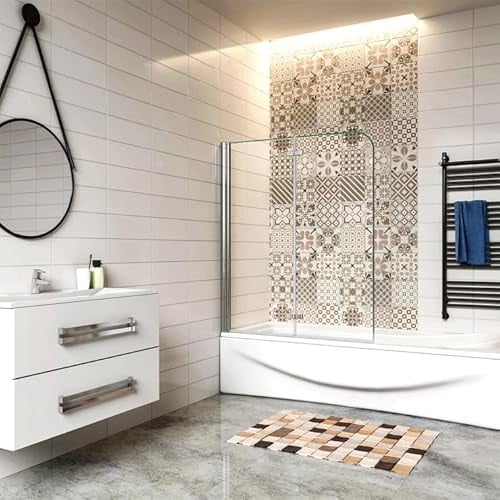 Pare-baignoire 90x140cm à 2 volets, écran de douche pivotant et pliant, paroi de baignoire en verre securit clair et anticalcaire