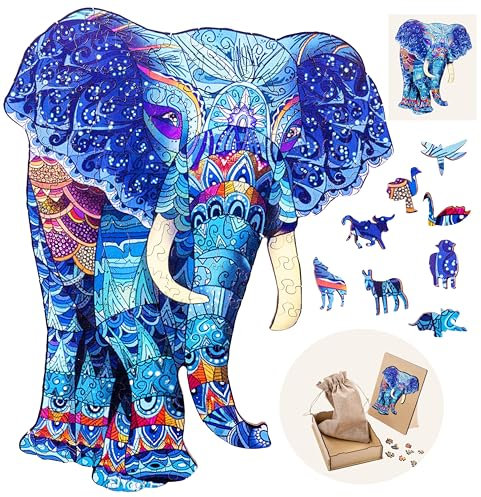 Engelhart - 602240 - Holzpuzzle Tiere: Elefant A3 - Einzigartige 224-Teile-Holzform - Erwachsenenpuzzle - Holzkiste - Ab 12 Jahren - 29,7 x 42 cm