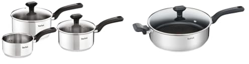 Tefal 3 Piece Comfort Max, Stainless Steel Saucepan Set, Silver & 26cm Comfort Max Stainless Steel Non-Stick Saute Pan and Lid, Silver
