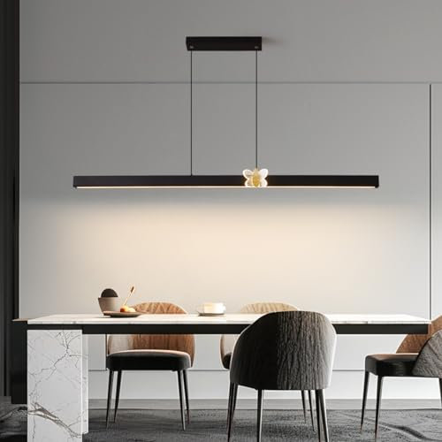80/120CM Lampade a sospensione cucina LED Moderno, Lampadario nero Dimmerabile con Telecomando,Lampada a sospensione Lineare Regolabile in altezza per sala da pranzo,Cucina,Ufficio Lampadari (L80cm)