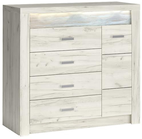 Lomadox Kommode Sideboard Highboard Anrichte Aufbewahrungsschrank Wohnzimmerschrank modern in weiß mit LED Beleuchtung