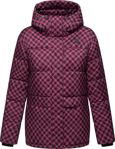 Ragwear Damen Winter-Steppjacke Wikesh Print Hahnentritt wasserdicht | Länge: po-bedeckend, Kapuze, atmungsaktiv, gerader Schnitt; für kalte City- und Outdoor-Tage.