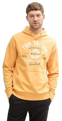 TOM TAILOR Herren Hoodie Sweatshirt mit Logo-Print, 37103 - Peachy Orange, M