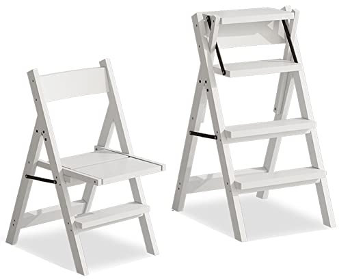 Fußhocker Tritthocker Massivholz Klappleiterstuhl Mehrzweck-Tritthocker 4-Stufen-Leitergestellstuhl Mehrfach umwandelbarer Treppenhocker Zuhause Küche Garten Bibliothek/Weiß