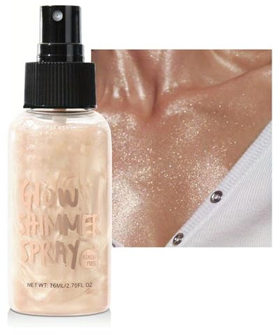 Spray de purpurina, resistente al agua, brillo brillante, aerosol para la cara, cabello y cuerpo, niebla ultrafina, cobertura uniforme, brillo corporal rápido, accesorios para festivales (02 beige, 1)