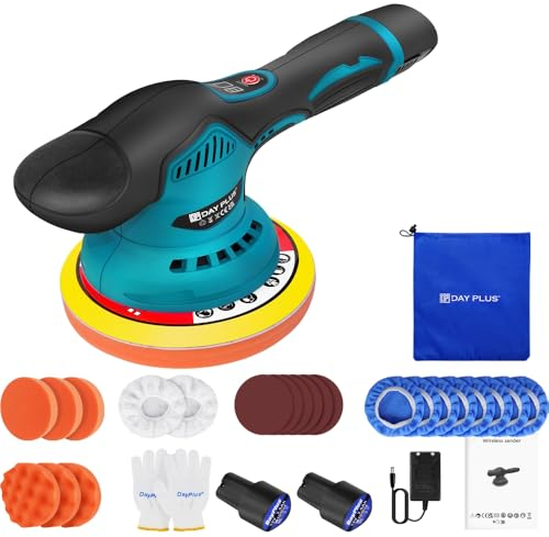 Akku Poliermaschine Set, Exzenter Poliermaschine 125mm, Auto Poliermaschine Set 22pcs, Akku Auto Poliermaschine mit 2 Batterien,8 Variable Geschwindigkeiten Akku Wachsmaschine Auto Polierer 5500RPM