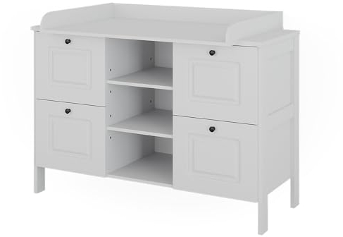 VitaliSpa Wickelkommode Ajaton, Wickelaufsatz für die Kommode, Weiß, 133 x 98.4 cm mit 4 Schubladen