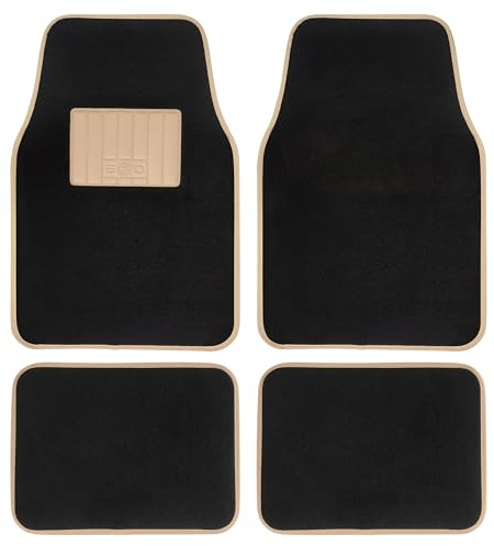 Universal-Fußmatten für Auto, Teppich mit Gummikante, beige, rutschfeste und waschbare Matten vorne, 45 x 65 cm, hinten 44 x 33 cm