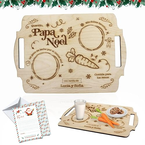 Ayurvana: Bandeja Navidad Papá Noel 42x29cm - Personalizable con Regalo | Bandeja de madera Navidad 42x29cm. Incluye carta y sobre para Papá Noel. Un recuerdo familiar mágico y duradero.