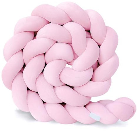 AmphaDeco Bettschlange Geflochten, Nestchenschlange Geflochten,Knotenkissen Bettumrandung,Baumwolle Bequem Bettschlange Baby,Bettschlange,Nestchenschlange,Rosa,300cm