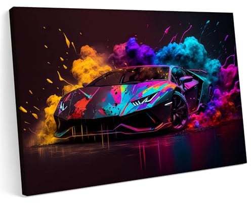 Printonia Leinwandbild m Leinwanddruck 70x50 Lambo GTA Style Neon Sport Abstraktion