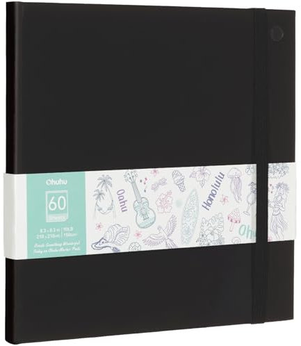 Ohuhu A4 Skizzenbuch Doppelseitig Durchschlagfest- 120 Seiten (60 Blatt) 150 g/m² säurefreies Papier, PU-Leder Hardcover für Alkoholmarker & Aquarell, beidseitig nutzbar ohne Durchdrücken