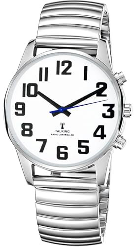 MAUJOY Sprechende Uhr für Damen für Blinde Senioren mit Sehbehinderung, Laute und klare Stimme,Spricht Deutsch (Silber)