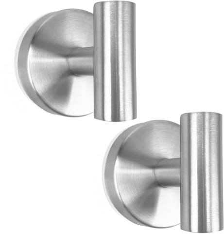 BIRDDIE Suction Cup Hooks 2 Pack Heavy Duty No Drill Wall Brushed Nickel | Upgraded Vacuum Shower Towel Hooks SUS304 Waterproof Stainless Steel Hooks for Bedroom,Bathroom,Kitchen,Hotel and Office