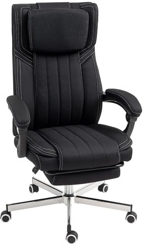 Vinsetto Chaise Bureau Fauteuil de Bureau Chaise Ergonomique Hauteur réglable Dossier inclinable accoudoirs Repose-Pieds et Appui-tête siège à roulettes pivotantes 65x61x105-113cm Noir