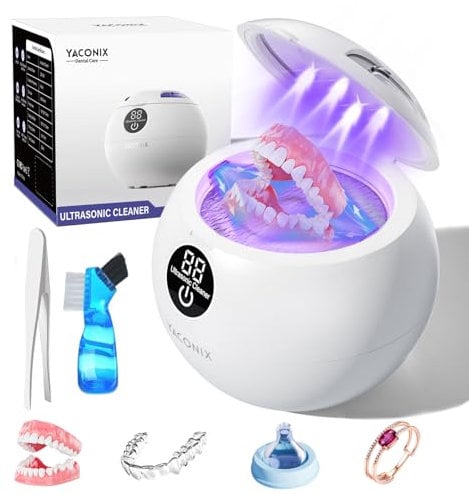 Limpiador de dientes ultrasónico de 45 kHz, limpiador de dientes con 3 modos y temporizador digital, protector bucal para dentaduras postizas, protector nocturno, alineador, aparatos ortopédicos