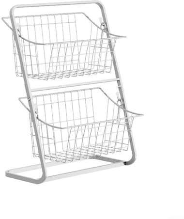 Eawfgtuw Obstkorb aus Metall mit 2 Etagen, Gemüse-Aufbewahrungsregal, Küchen-Arbeitsplatten-Organizer, geräumiger Halter für Brot, Snacks, große Öffnung, einfacher Zugriff, Weiß, 37 x 28 x 15 cm