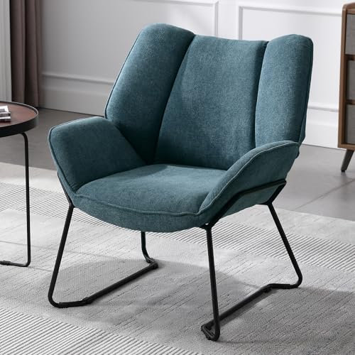 Ya-Home Loungsessel Wohnzimmer modern Relaxsessel Lesesessel gepolstert Ohrensessel mit Metallbeinen für Schlafzimmer/Wohnzimmer, Chenille, Blau