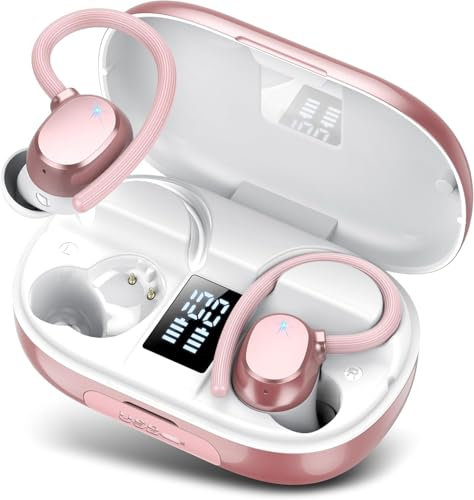 Ear buds Wireless Bluetooth Earbuds Sport 2025 NEW Bluetooth 5.3 Headphones with LED Display 128H Playtime Powerful Bass Over Ear Earphones with Earhooks IP7 Waterproof for Gym/Running/Workout