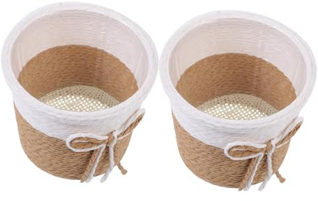 POPETPOP 2 pièces Cache Pots Papier Tressé Pots de Fleurs Décoratifs pour Intérieur et Extérieur Panier de Fleurs Rond pour Décoration de Jardin et