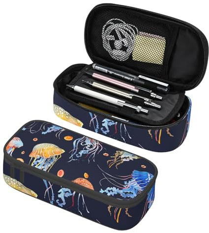 Mexpekil Federmäppchen für Mädchen und Jungen, mit Fächern, große Stift-Organizer-Tasche, Reißverschluss, Mehrzweck-Tasche für Schulbedarf, Make-up, Kosmetik, Kinder, Erwachsene, Bunte Quallen