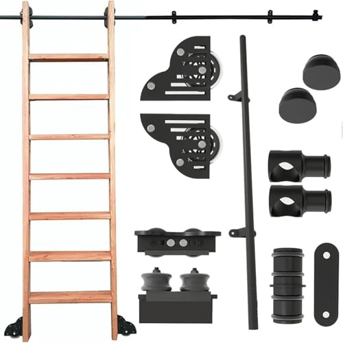 Vollständiges Schienenset Für Rollbare Bibliotheksleitern Mit Bremsen, Rundrohr-Gleitsystem Hardware Zur Wandmontage Für Hohe Regale, DIY Möbel, Bibliothek (Ohne Leiter) (400cm Track kit)