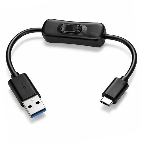 MejaRizon USB A USB C Kabel mit Schalter, Typ C Kabel Kurz mit Schalter Unterstützt Strom und Daten 3A 60W für Laptops, PC, Telefone, Autos, Schwarz
