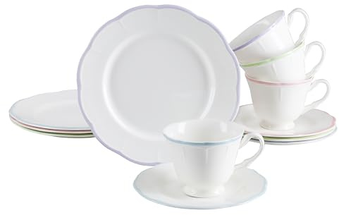 CreaTable, 24843, Serie Florine, 12-teiliges Geschirrset für 4 Personen, Kaffeeservice aus Steingut, spülmaschinen- und mikrowellengeeignet, Qualitätsproduktion