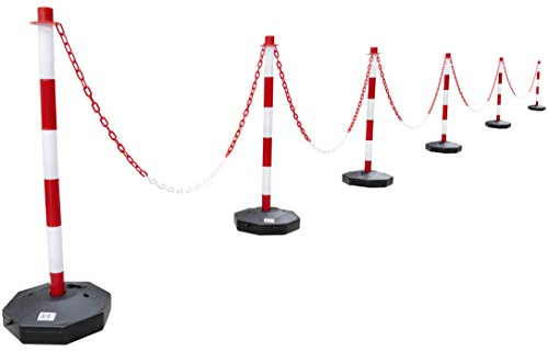 12 Stück Absperrpfosten + 18 Meter PVC Kette Weiß/Rot Pfosten Begrenzungpfosten Weiß/Rot (12)
