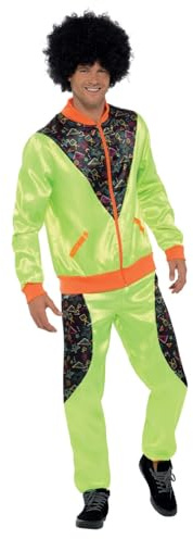 Smiffys Retro Shell Suit Costume, Mens, Neon Green with Jacket & Trousers, 1980's Fancy Dress, 1980s Dress Up Costumes