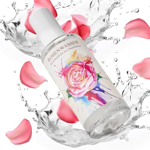 Bio Rosenwasser 100ml | Hoher Rosenöl-Gehalt durch doppelte Wasserdampfdestillation | Rosa damascena aus Bulgarien mit intensiver Note | ohne Zusatz von Alkohol | Glasflasche | EG-Bio Lebensmittel
