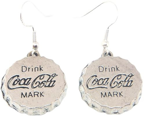 Royal Swan Beautiful Tibetan Silver Coca Cola Earrings On Sterling Silver Hooks Organza Gift Bag Coke Bottle Top Lid