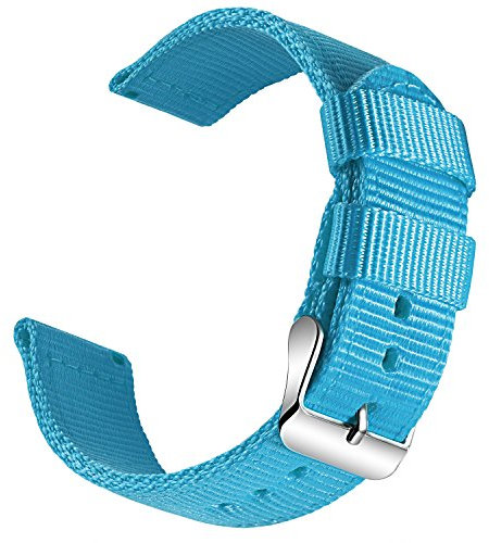OLLREAR Unisex Nylon Uhrenarmbänder Edelstahl Silberne Schnalle 20mm Hellblau Smartwatch Armband Verstellbare Geflochtenes Ersatz Uhrenarmband für Herren und Damen